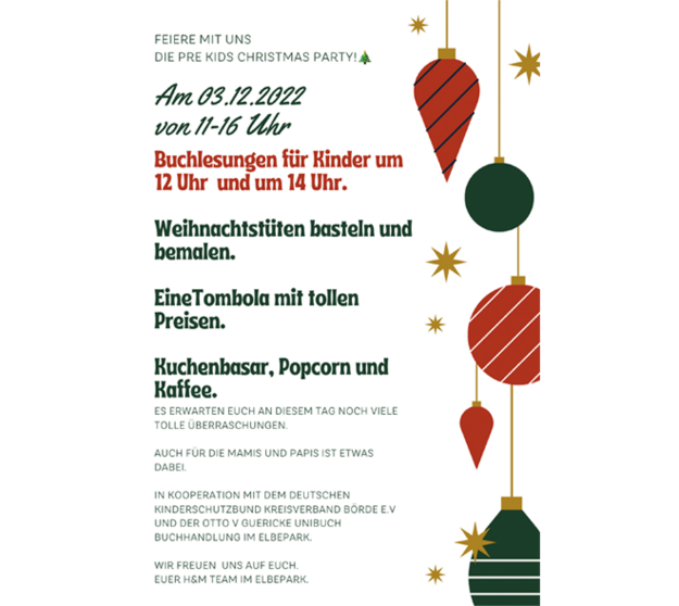 Rabatt bei Ernstings family Pre Christmas Party 3.12.2022 H&M ElbePark Hermsdorf