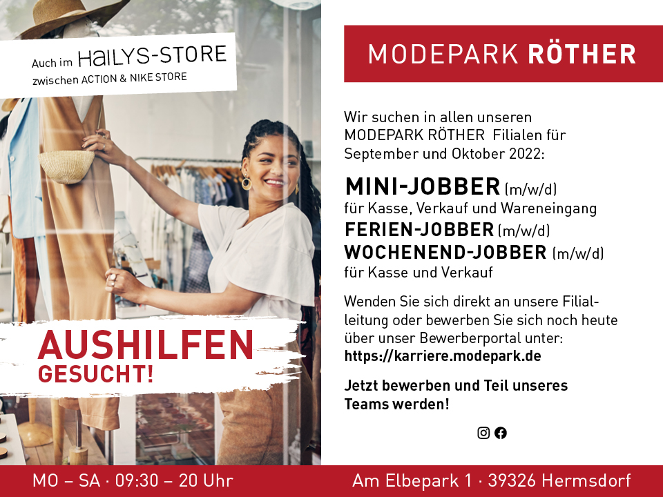Aushilfen gesucht bei Modepark Röther