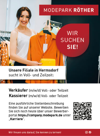 Verkäufer und Kassierer gesucht bei Modepark Röther Verkäufer und Kassierer gesucht bei Modepark Röther